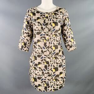 MAX MARA Size 8 Grey Multi Color Cotton Silk Abstract Short Sleeve Dress
